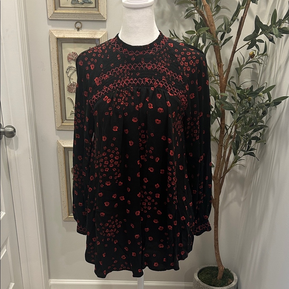 Free People Floral Black and Red Women's Tunic Top